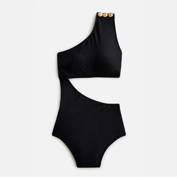 J. Crew Cutout one-piece full-coverage swimsuit with gold buttons